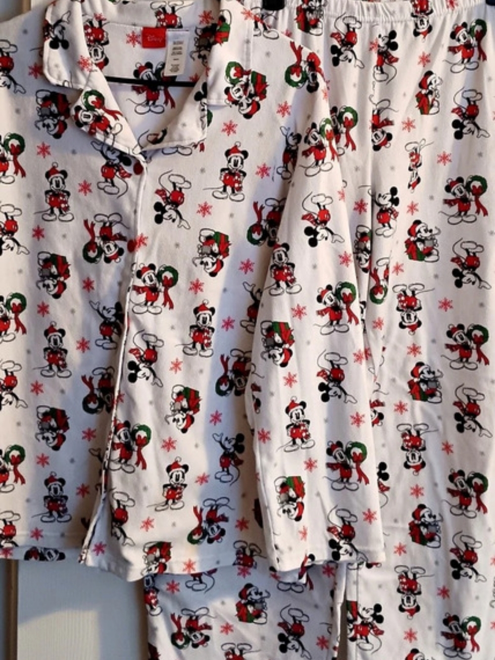 Disney Mickey Mouse Christmas Pajama Set White & Red XL